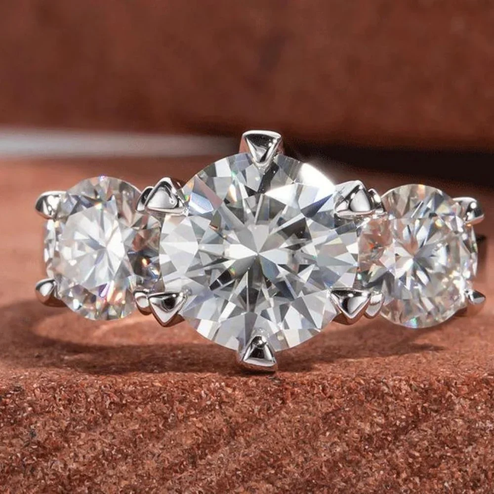 #Certified 5ct. t.w. Moissanite Diamond Three Stone Engagement Ring NEW